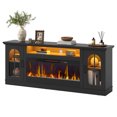 thumbnail image 4 of Bestier 70" Fireplace TV Stand with 36" Electric Fireplace, Farmhouse Entertainment Center for TVs up to 75", TV Console with LED Lights, Glass Door, Adjustable Shelves for Living Room, Black, 4 of 8