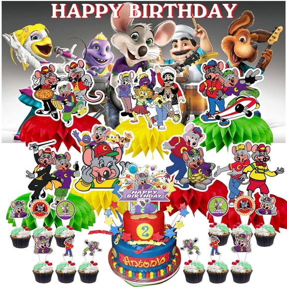 Chuck E Cheese Party Decorations Decor Supplies Honeycomb Centerpieces Table Toppers Cake Toppers for Birthday Photo Props