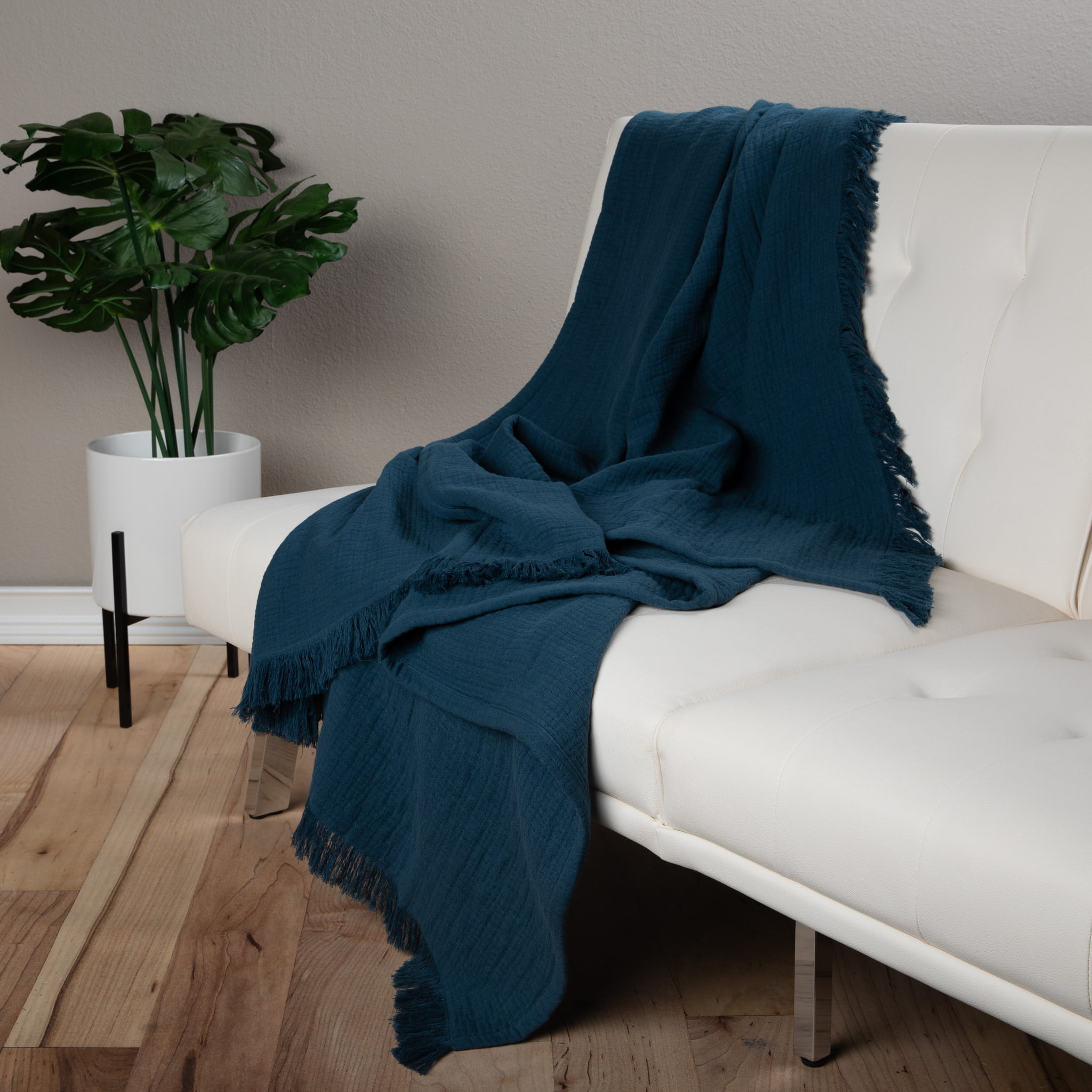 Sticky Toffee Muslin Throw Blanket for Adults, 100% Cotton, 60x50 in, Soft Lightweight and Breathable Throw for Couch, White, Size: 50 x 60