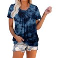 thumbnail image 4 of Blusa de cuello redondo fruncido a la moda para mujer, camisetas holgadas de manga corta con estampado, camiseta clásica de verano Pompotops  hkajfhjk464752, 4 of 8