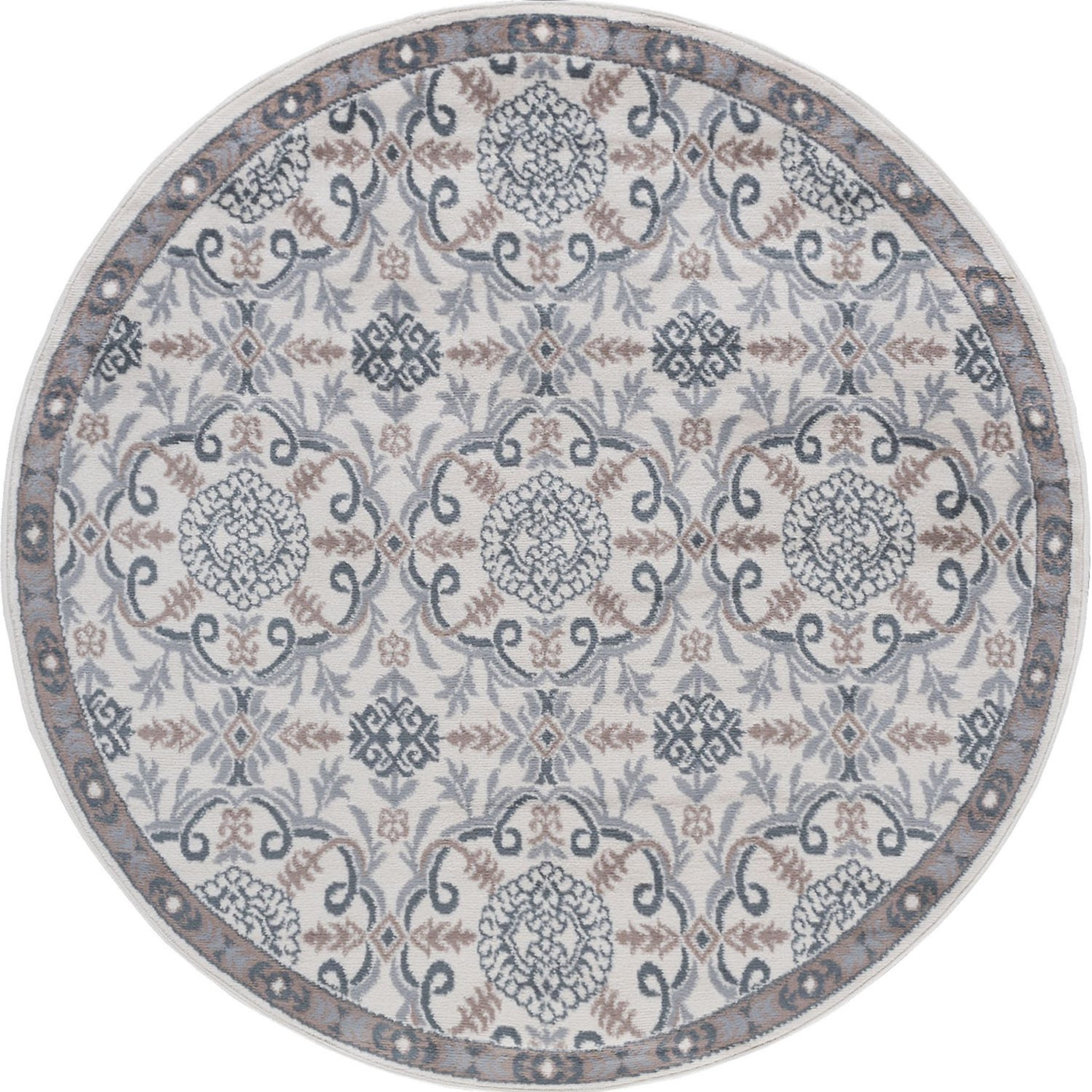 Bliss Rug Floral Traditional Damask Round Rug for Living Room, Dining Room | Cream, 5'3''Round