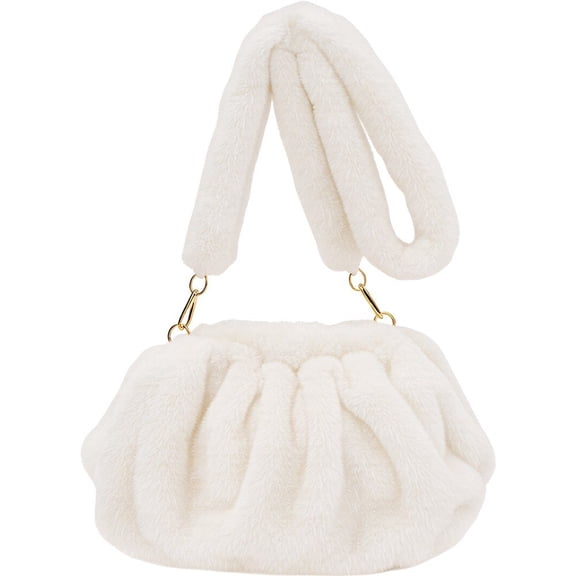 Jiibva Faux Fur Shoulder Bag for Women, Plush Ladies Clutch Purse Bag, Trendy Winter Furry Crossbody Bag Handbag