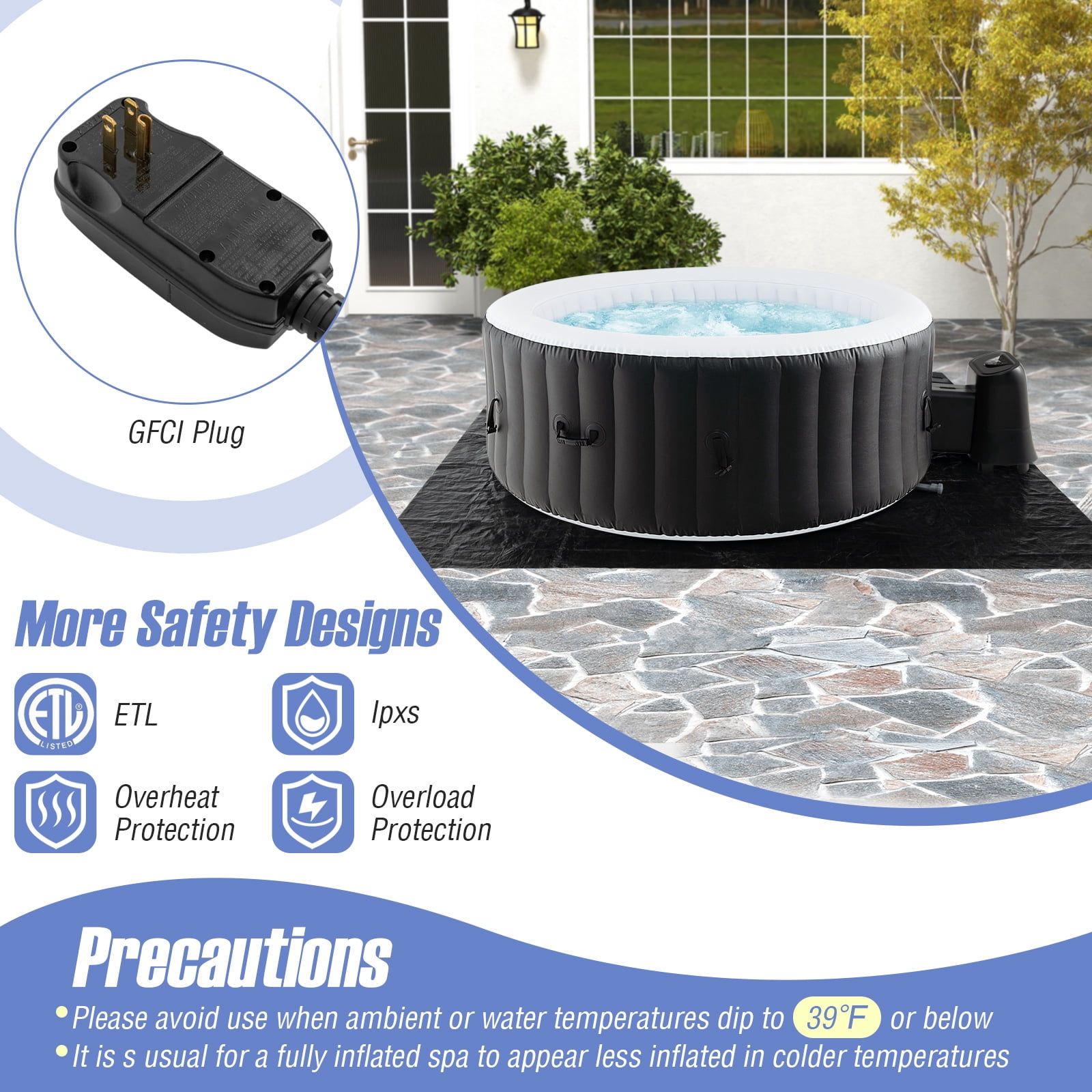 Infans 70" Round SPA Pool Inflatable Hot Tub with 110 Air Jets Electric Heater Pump