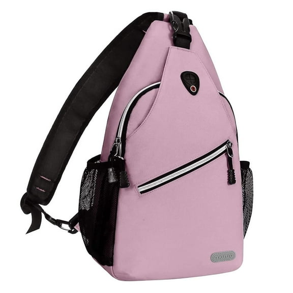 Mosiso Polyester Sling Backpack Travel Hiking Daypack Multipurpose Cross Body Chest Bag for Men & Women,Soft Pink