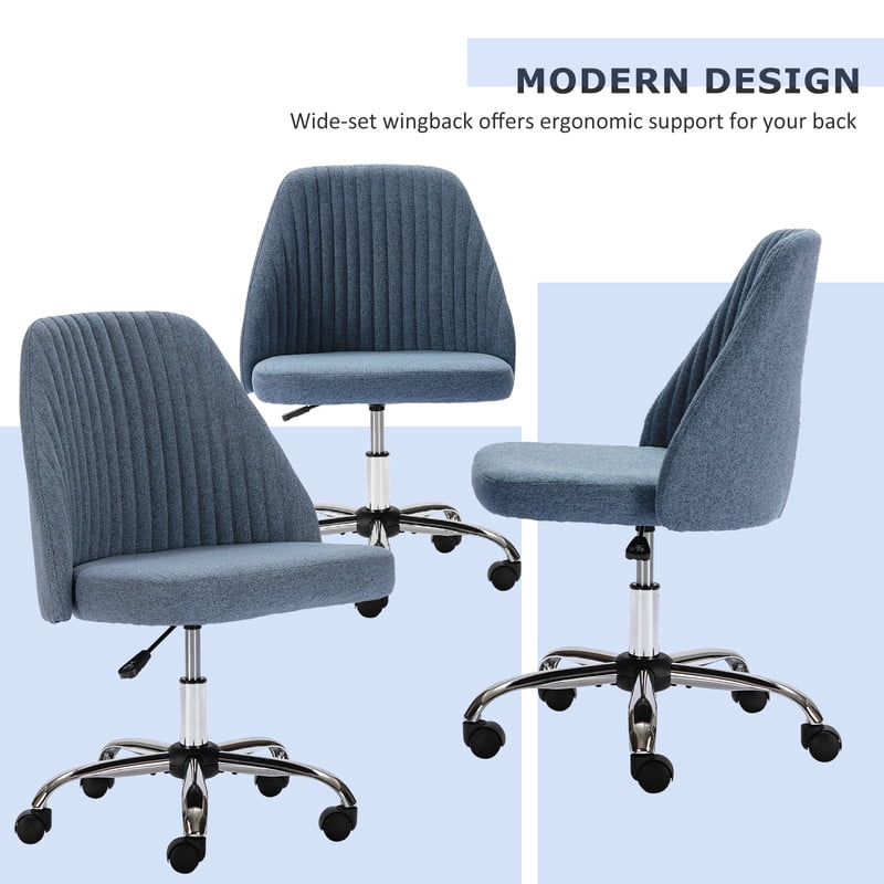 TINKLE WELL Modern Office Desk Chair, Rolling Vanity Swivel Task Chair with Wheels, Stylish Comfortable Armless Backrest for Home, Bedroom, Office, Study, Blue