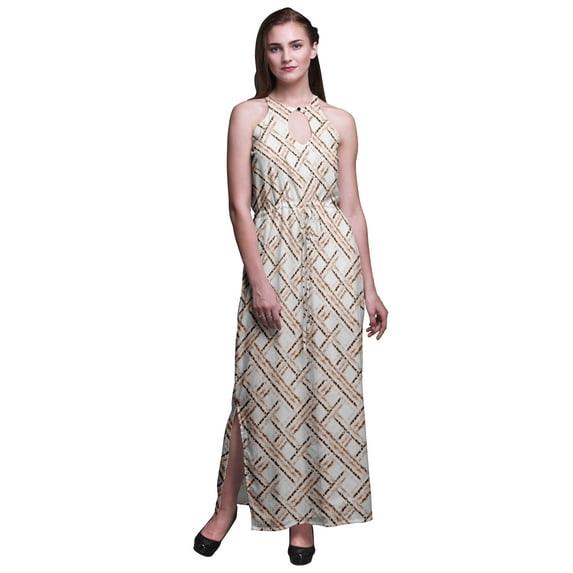 Bimba Tie-Dye Women Side Slits Long Casual Halter Maxi Dress Printed Party Wear-Large