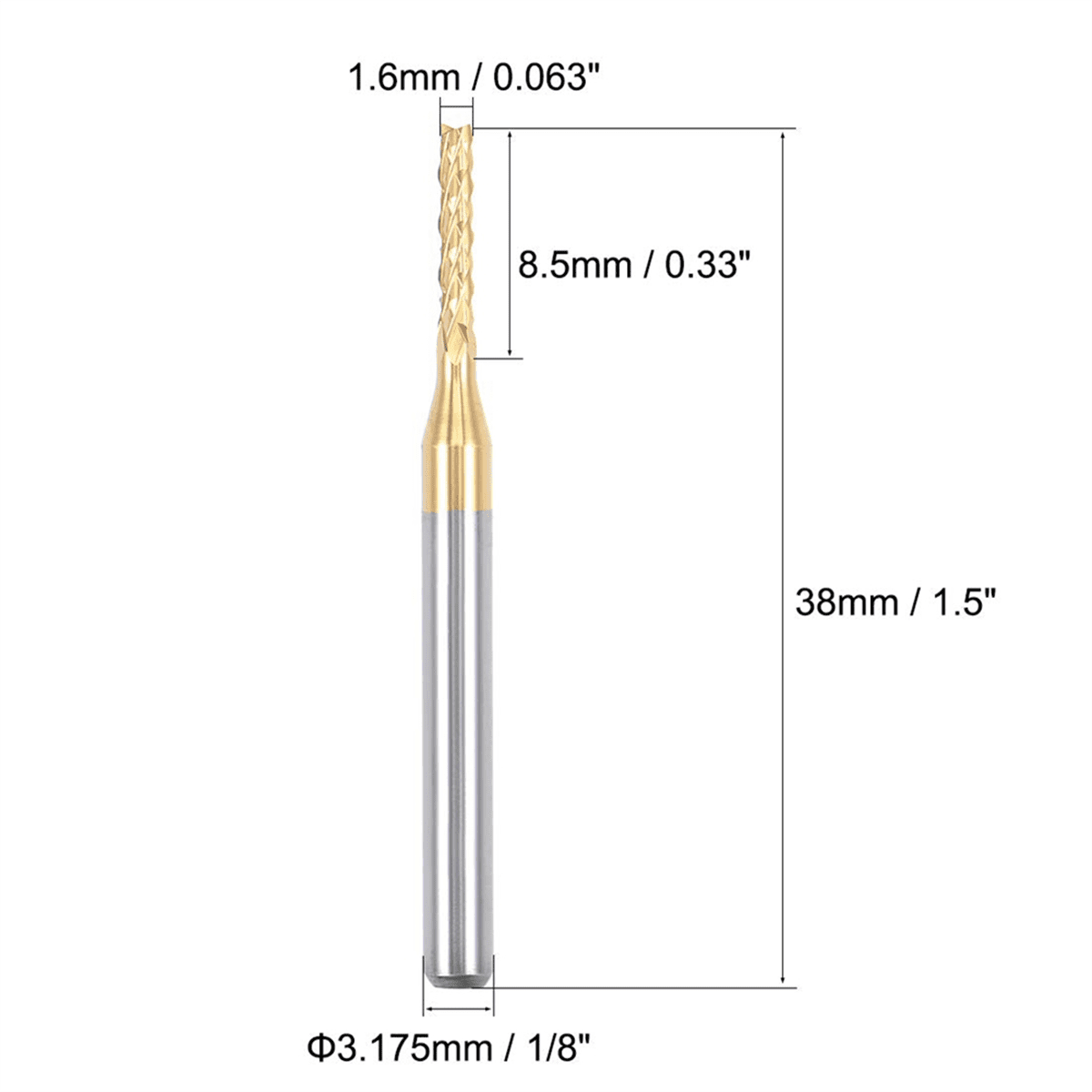 10PCS Titanium Coat Carbide End Mill Engraving Milling Cutter CNC Router Bits for PCB Machine, 1/8 Inch Shank 1.6Mm