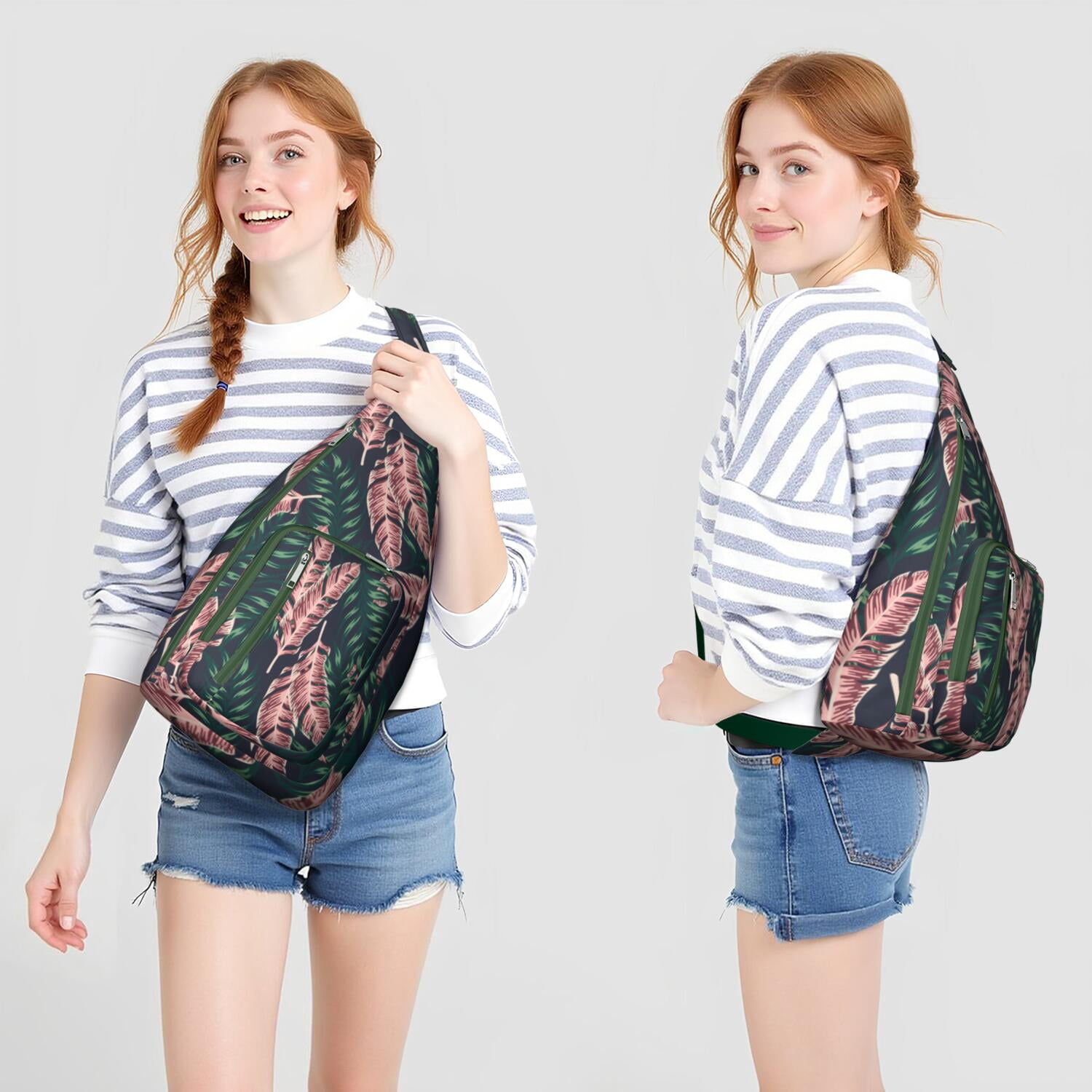 Hawaiian Hibiscus Sling Bag for Women & Men, Multi-Pocket Lightweight Shoulder Bag for Travel