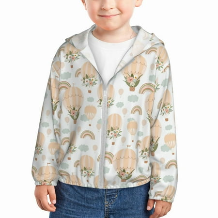 

Gaeub Air Balloon and Flower Print Athletic Sun Protection Hoodie for Kids Long Sleeve Outdoor UV Shirt Running Fishing Top for Boys Girls-2 Years