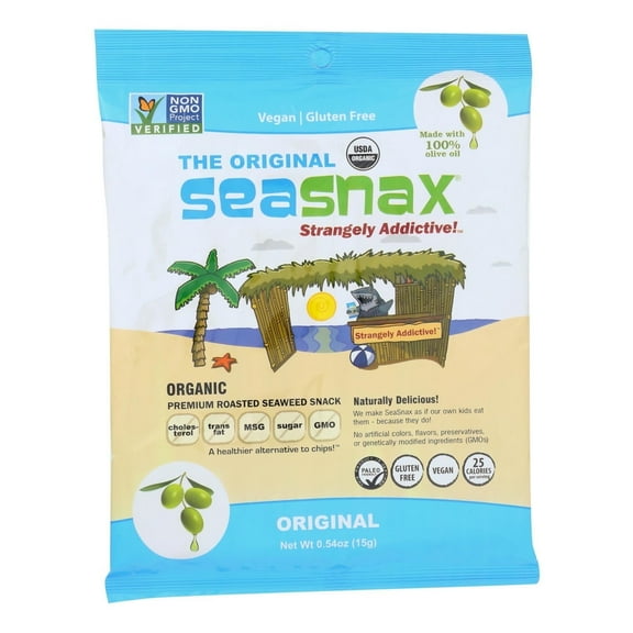 SeaSnax Organic Premium Roasted Seaweed Snack Original 0.54 oz Pack of 4