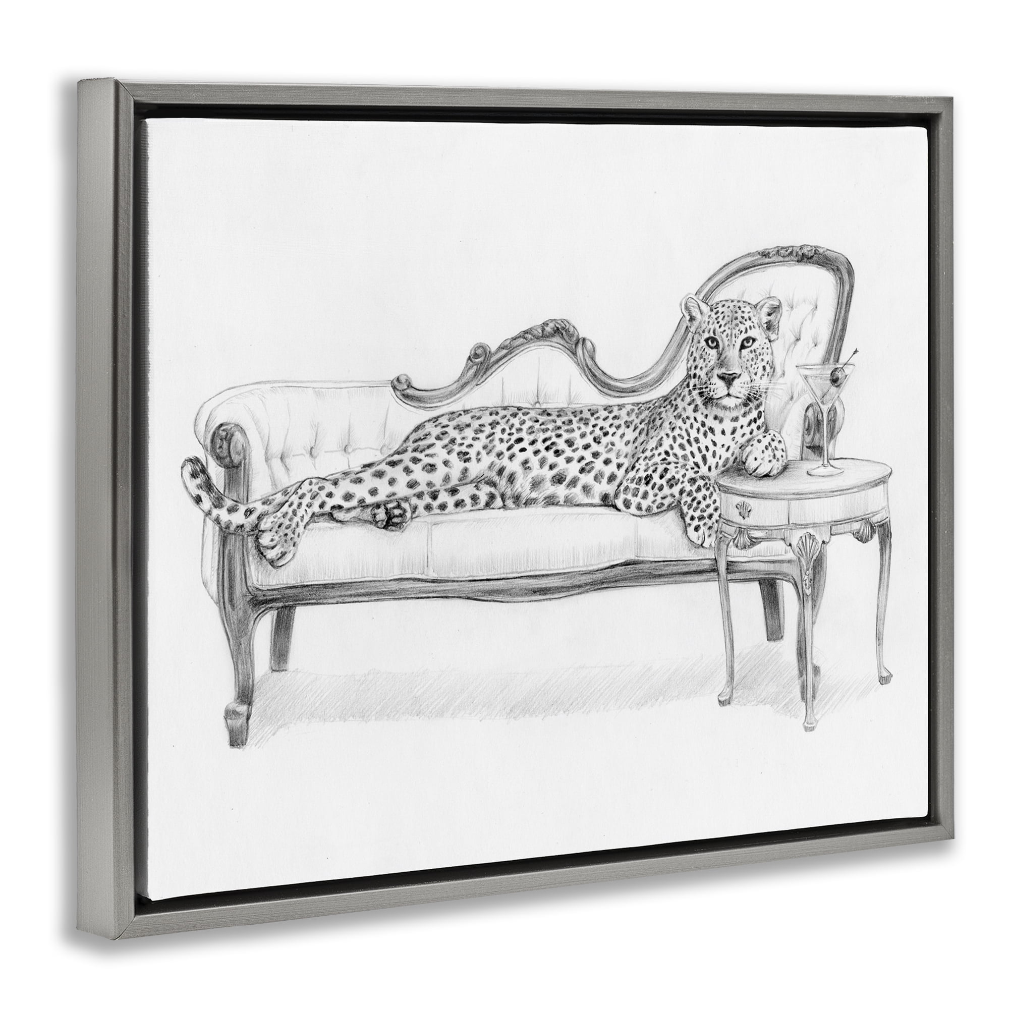 Stupell Industries Lounging Beast Cheetah Gray Framed Floater Canvas Wall Art, design by Victoria Barnes