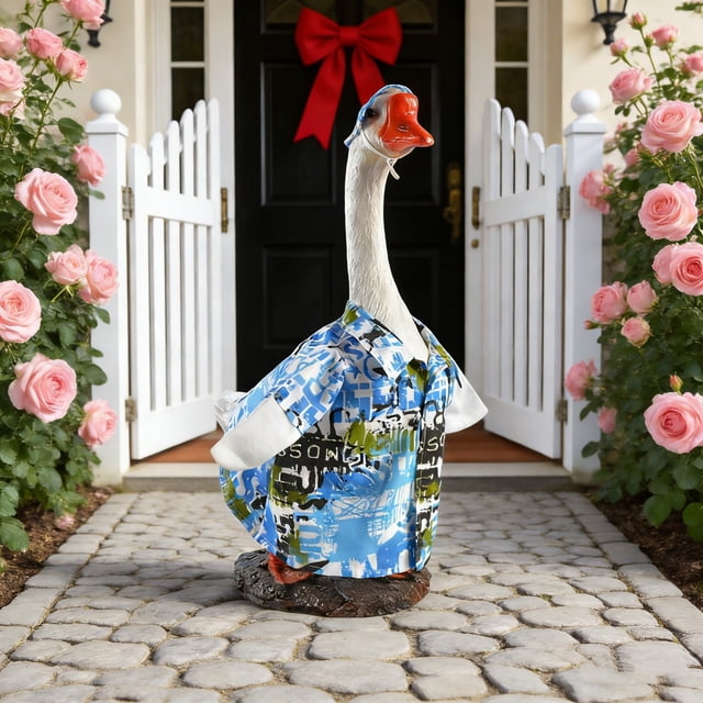 Linnome Gooses Costumes pour Porch Blanc Gooses Chemise Décorée Extérieur Jardin Cour Pelouses Gooses Statue(Geese Non Inclus)