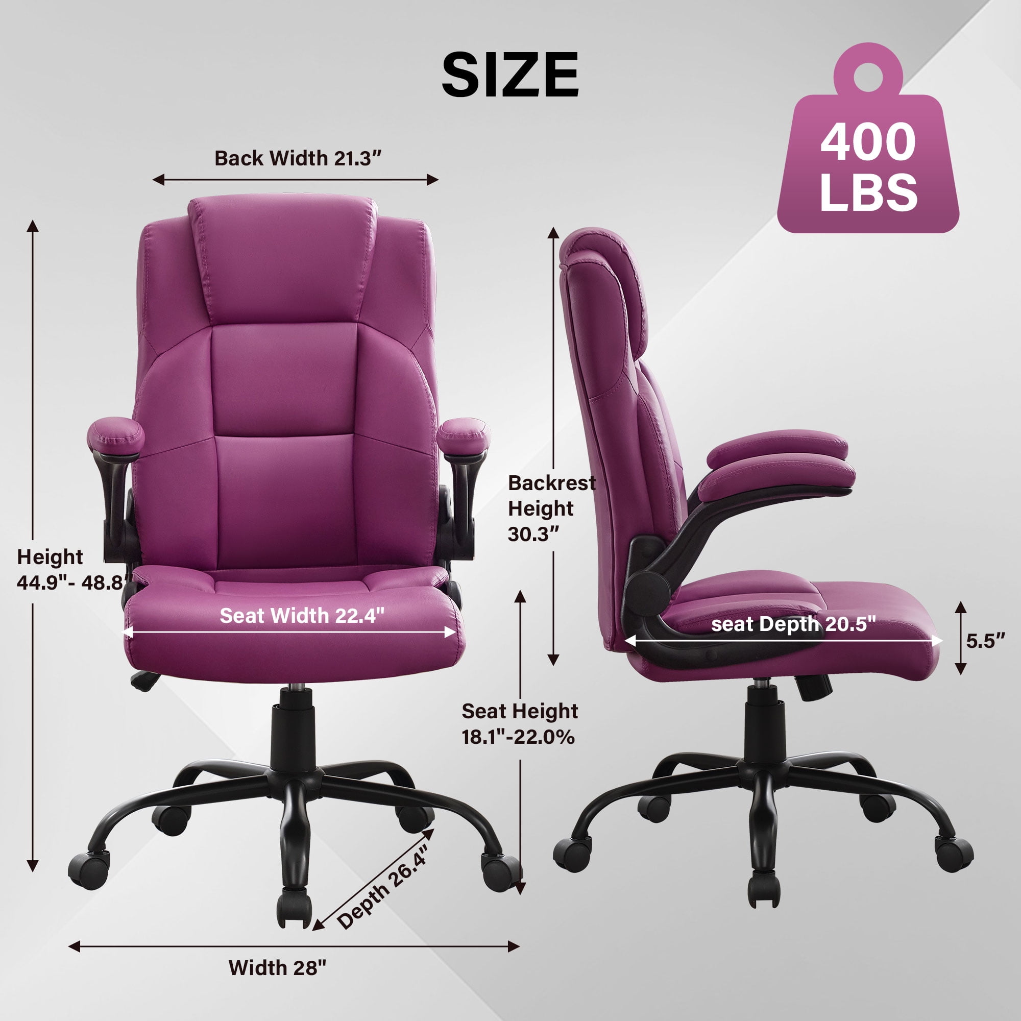 JONPONY Big and Tall Office Chair 400LBS Wide Seat Ergonomic Computer Desk Chair High Back Executive(图3)