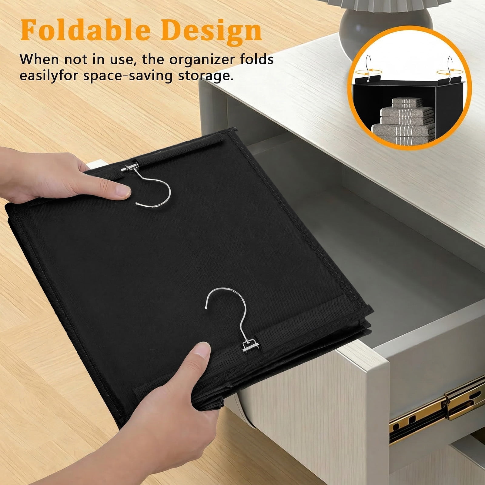Closet Hanging Storage Shelves, 6-Shelf Hanging Closet Organizer with Bamboo Inserts, Foldable Closet Organizers and Storage for Bedroom,Sturdy Hook Closet Storage W/ 2 Side Pockets,Gray