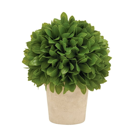 10" Round Boxwood Topiary Artificial Foliage Ball with Beige Paper Pot, by DecMode