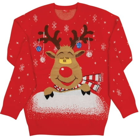 Digital Dudz Adult Rudolph Moving Eyes Ugly Christmas Sweater, Red Brown
