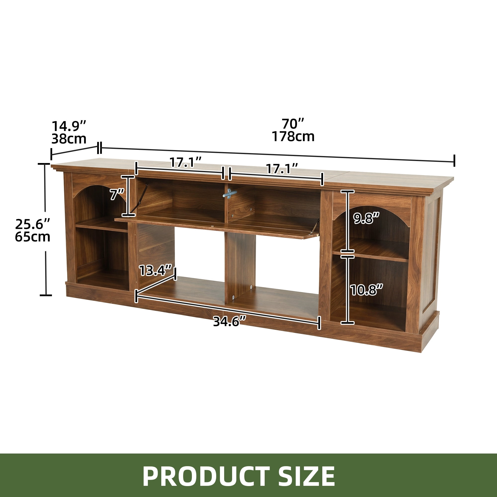 Uforic 70 Inch Farmhouse TV Stand with RGB Ambient LED Light, Flip-Down Carved Door Fits 75/80 Inch TVs for Living Room Bedroom, Walnut