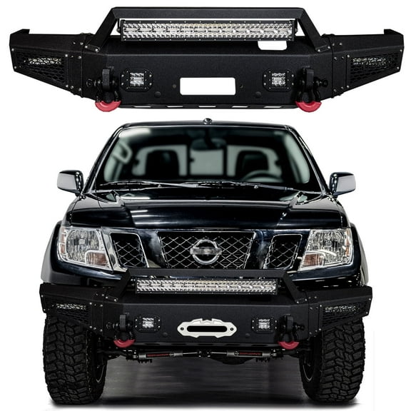 Vijay For 2005-2006-2007-2008-2009-2010-2011-2012-2013-2014-2015-2016-2017-2018-2019-2020-2021 Nissan Frontier Front Bumper with 5 x Aluminum LED Lights and 2 x D-Rings