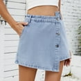 thumbnail image 2 of hotojiny Women High Waisted Wrap Denim Shorts Casual Fashion Asymmetrical Jean Skort Skirt Mini Shorts with Pockets, 2 of 7