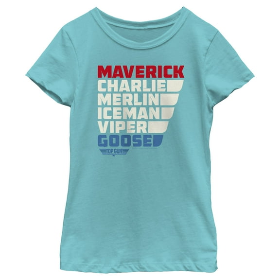 Girl's Top Gun Character Name Stack  Graphic T-Shirt
