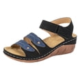 thumbnail image 1 of Bmisegm Ladies Retro Colour Blocking Thick Bottom Large Size Slope Heel Sandals Womens Sandals Summer Blue 8, 1 of 8