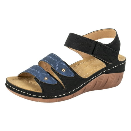 

Ladies Retro Colour Blocking Thick Bottom Large Size Slope Heel Sandals