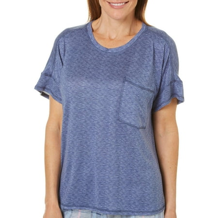 Jaclyn Intimates Womens Space Dye Pocket High-Low Pajama Top Medium Grey/blue