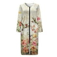 thumbnail image 4 of Xoenoiee Hummingbrid Flower Print Women's Zipper Robe Long Sleeves Housecoat Full Length Nightgown Soft Loungewear Robe with Pockets, Size 2XL, 4 of 7
