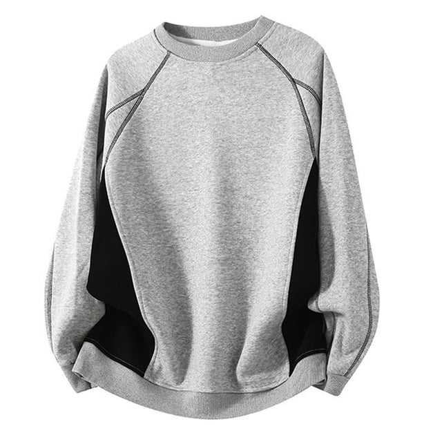 Chandail en Molleton Structural Haute Rue Automne Hiver, Col Rond Contrasté, Coupe Ample, Décontracté, pour Hommes