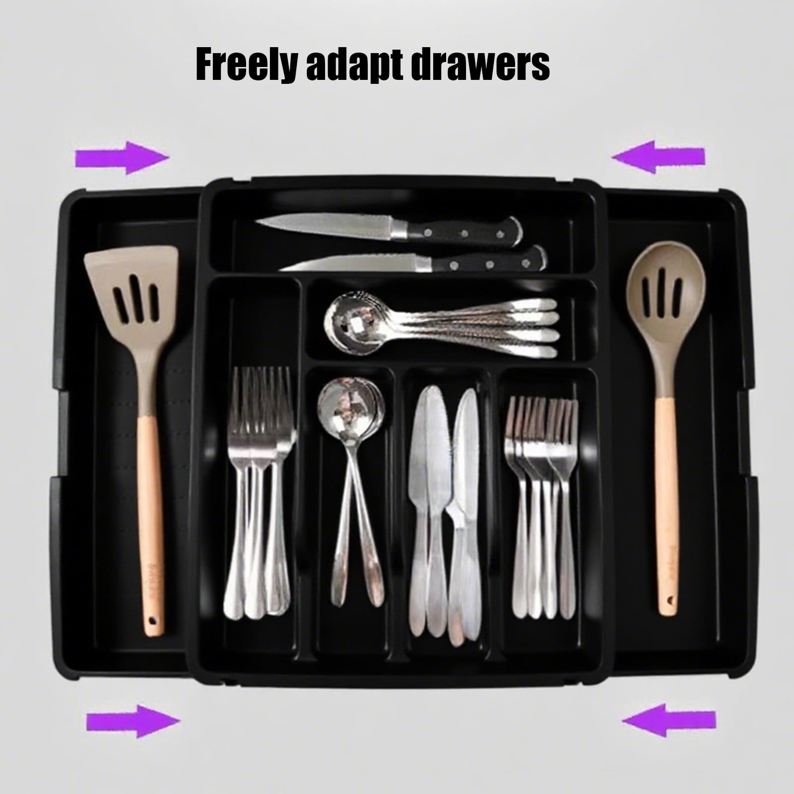 YiJuHui 2pcs Expandable Kitchen Drawer Organizer, Silverware Cutlery Storage Tray with Dividers, Utensil Caddy for Utensils and Flatware, Durable Plastic Drawer Insert for Home Organization 55*40*5CM