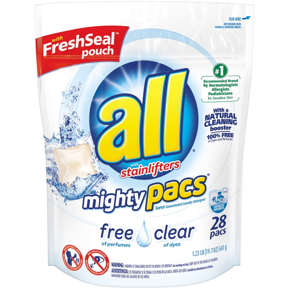 all Mighty Pacs Laundry Detergent, Free Clear for Sensitive Skin, Tub