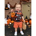 thumbnail image 3 of Cjfdfy Toddler Baby Boy Halloween Outfits Pumpkin Ghost Print Short Sleeve Bowtie Shirts And Shorts Little Baby Cute My First Halloween Clothes 6M-4Y, 3 of 9