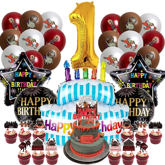 Lethal Company Party Supplies 1st Decor Kit Balloons Birthday Cake Topper Decorations