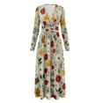 thumbnail image 5 of FKELYI Retro Leaf Flower Print Fall Maxi Dress for Women Long Sleeve V Neck Wedding Guest Dresses Flowy A-Line Elegant Dress with Pockets, M, 5 of 6
