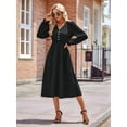 thumbnail image 5 of Mini V Neck Long Sleeve Dress for Women A-Line High Waisted Casual Flowy Dress for Cocktail Wedding Guest Black S, 5 of 9