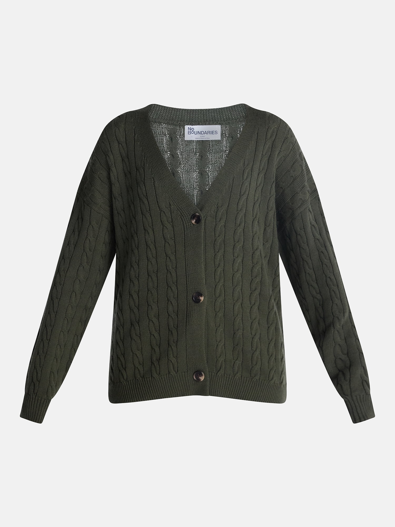 No Boundaries Cable Knit Grandpa Cardigan, Women's and Women's Plus XXS-4X