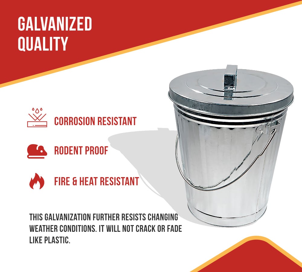 Galvanized Trash Can w/ Lid Ideal for Trailers - 4 Gallon Steel Mounted Small Outdoor Garbage Can for Home, Office, Bathroom, Kitchen - Fire and Heat Resistant