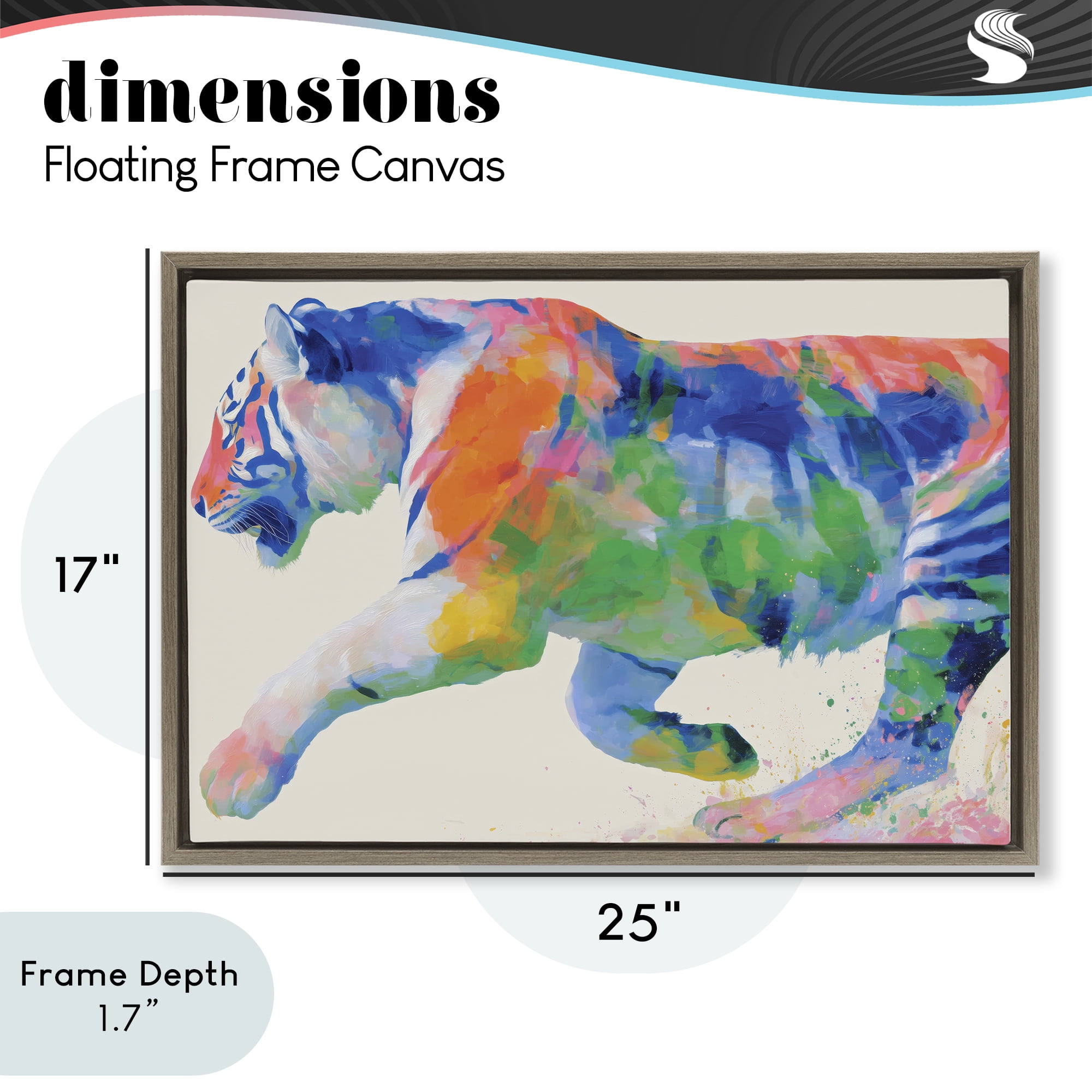 Stupell Industries Colorful Tiger In Motion Brown Framed Floater Canvas Wall Art, design by Chromatic Storm Studio