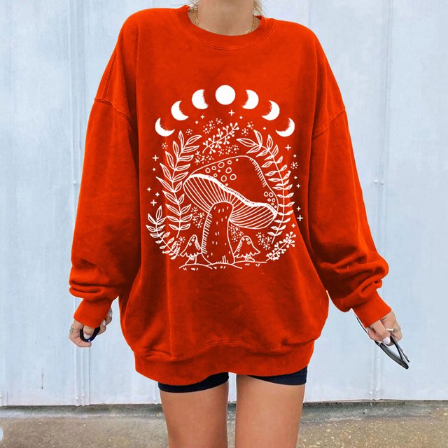 Pntutb Mujeres Casual Manga Completa Cuello Redondo tops Camisas Sueltas Blusa Estampado de Sol y Luna Sudadera Gráfica Pntutb Pntutb-5354