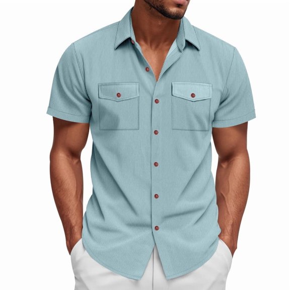 Men's Short Sleeve Utility Work Shirt, Relaxed Button Front Shirt with Chest Flap Pockets