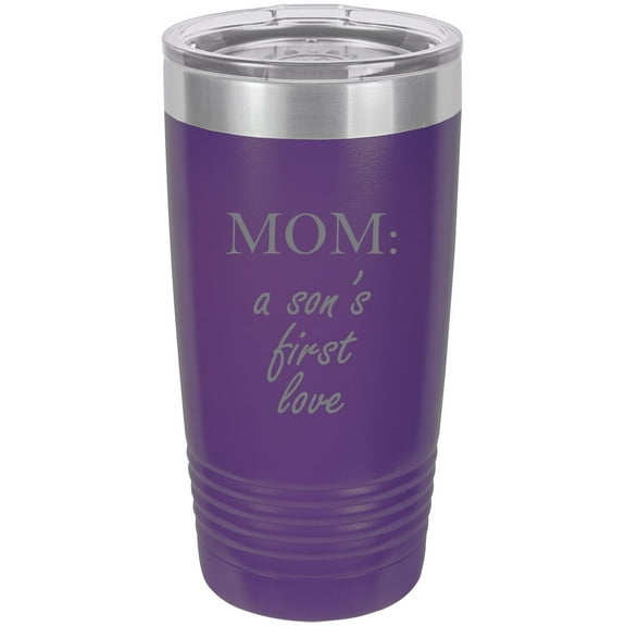 MOM: a son's first love Stainless Steel Engraved Insulated Tumbler 20 Oz Travel Coffee Mug, Purple