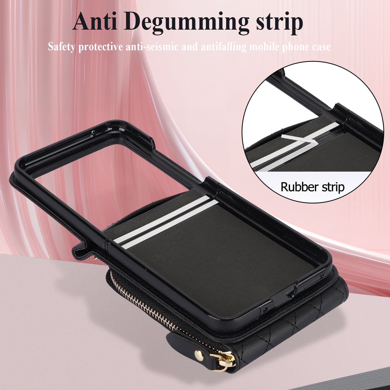 Allytechgroup for Motorola Razr 2025/2024 Wallet Case with Hand Wrist Shoulder Strap, PU Leather Cards Slots Zipper Pocket Shockproof Protective Phone Case Cover for Motorola Razr 50/60, Black