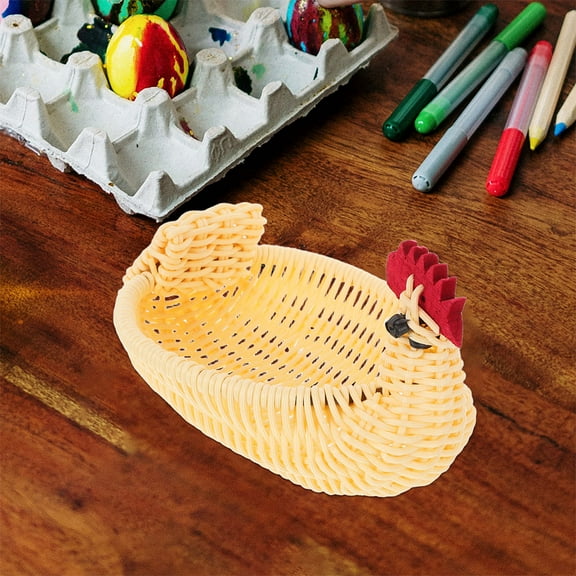 FRCOLOR Easter Chicken Basket Imitation Rattan Cartoon Chicken Design Ideal For Eggs Fruit Storage Home Decoration Woven Farmhouse Style Kitchen Storage Basket