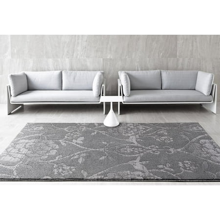 Abstract Damask Pearl - Persian Rugs 6062 Trigri-Grey Damask Abstract Contemporary Area Rug 5x7