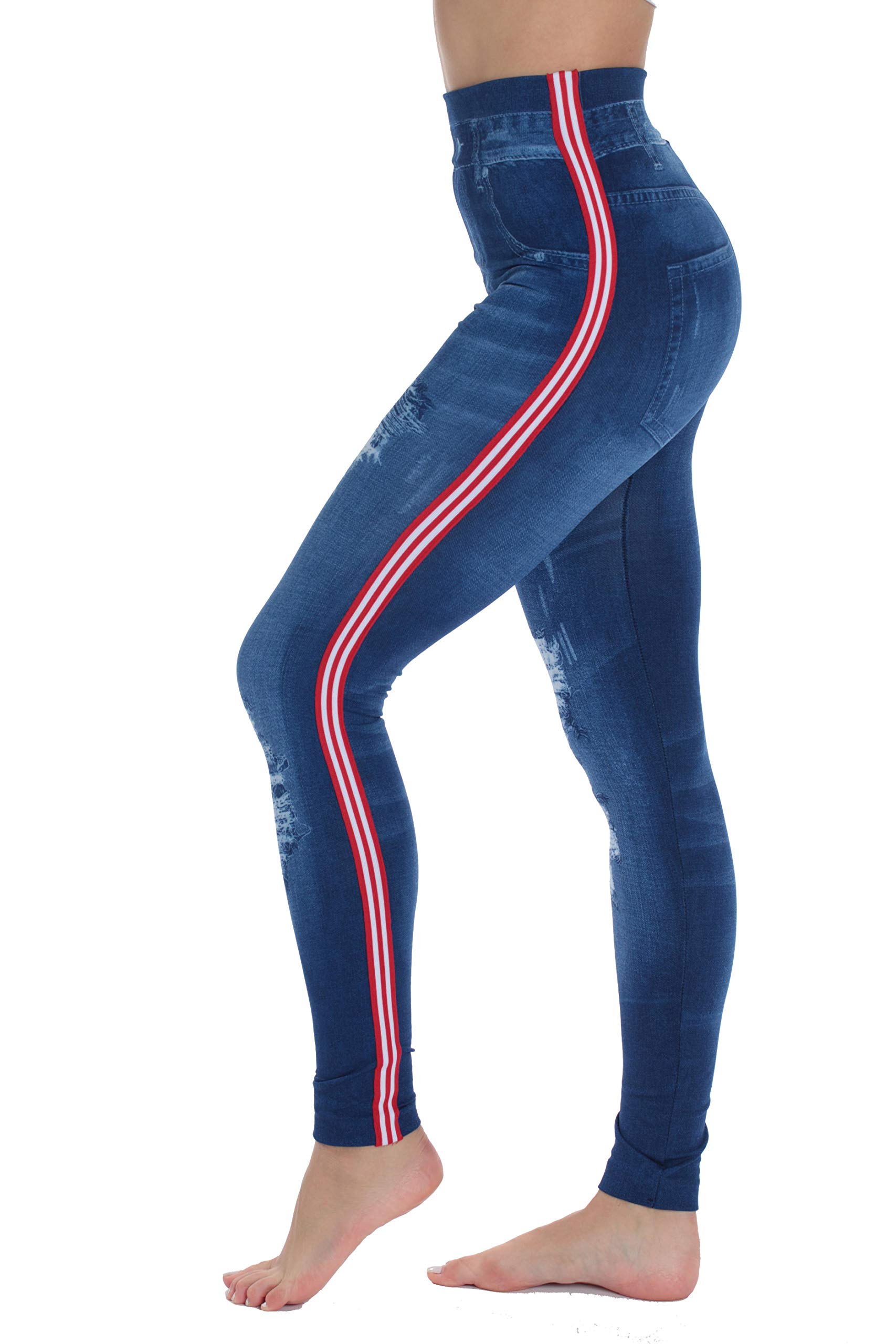 Just Love Women's Denim Wash Leggings - Stretchy and Comfortable Skinny Pants (Blue Striped, Small - Medium) - image 2 of 3