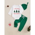 thumbnail image 3 of Suealasg 3Pcs Baby Boy Fall Winter Outfits Set Long Sleeve Letter Tree Print Romper + Long Pants + Hat Set 3 6 12 18 Months Infant Boy Christmas Clothes, 3 of 9
