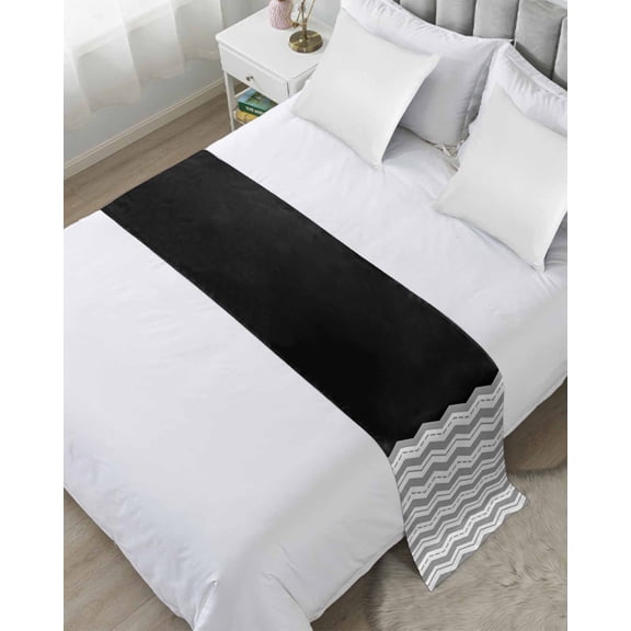 Xipuska Black Grey Bed Runners for Queen Size Bed, Decorative Bed Throws for Foot of Bed, Geometric Chevron Print Wavy Striped White Bed Runner Sofa Throw Bedding Scarf Protector Slipcover