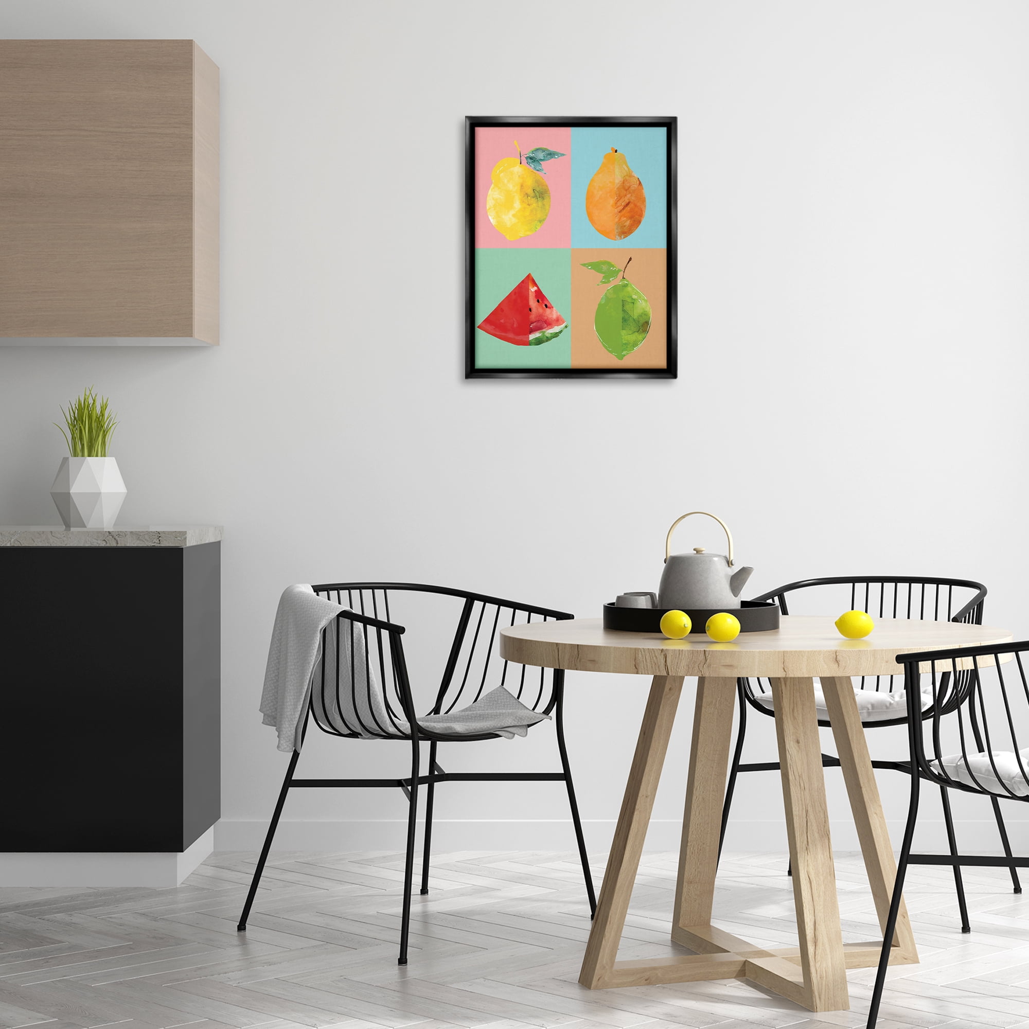 Stupell Industries Modern Pop Fruits Abstract Food & Beverage Painting Black Floater Framed Canvas Art Print Wall Art, 17 x 21