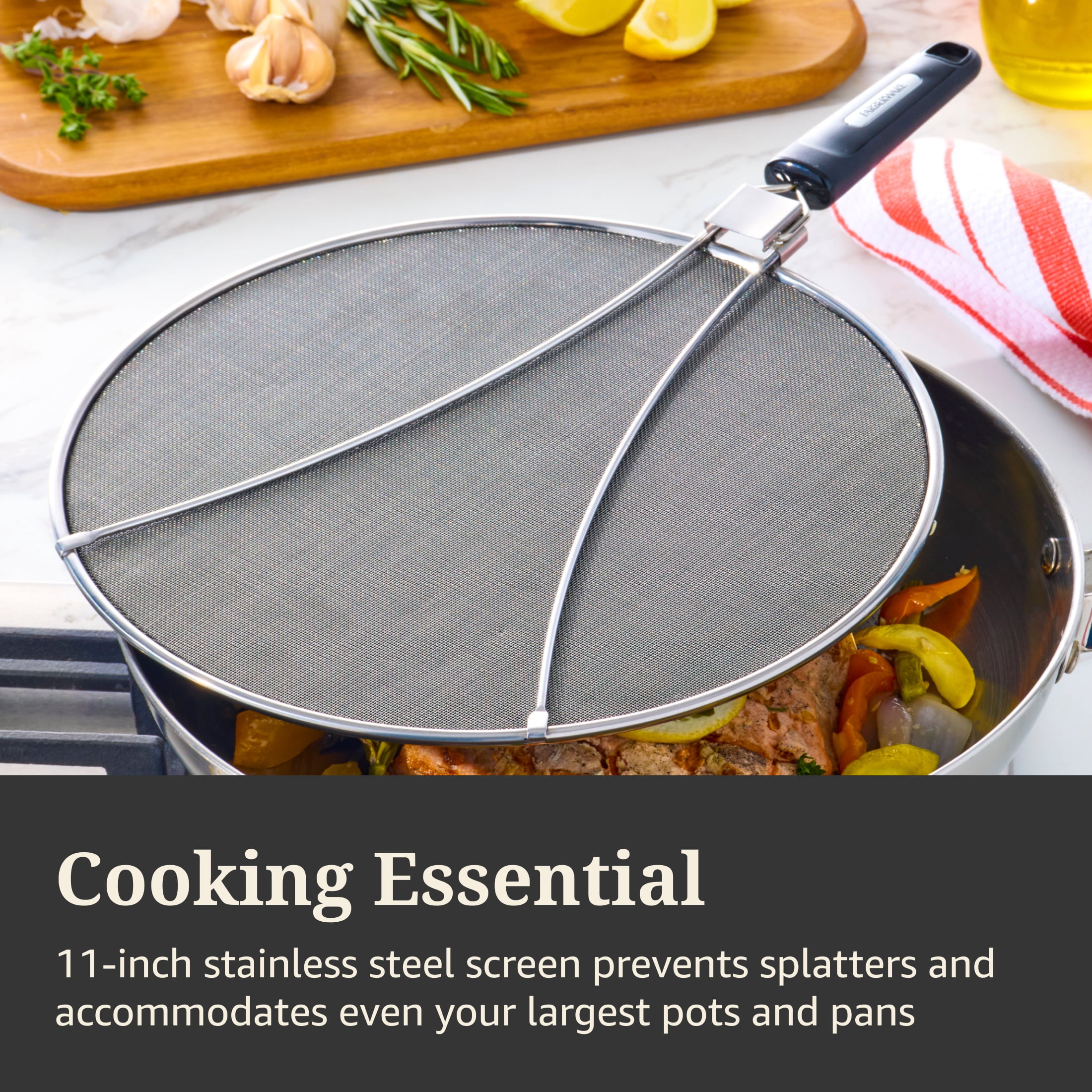 Farberware Professional 11-inch Stainless Steel Splatter Screen with Foldable Handle