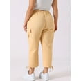 thumbnail image 4 of DARING DIVA Women's Plus Drawstring Elastic Waist Cargo Pants with Pocket 1X Beige, 4 of 6
